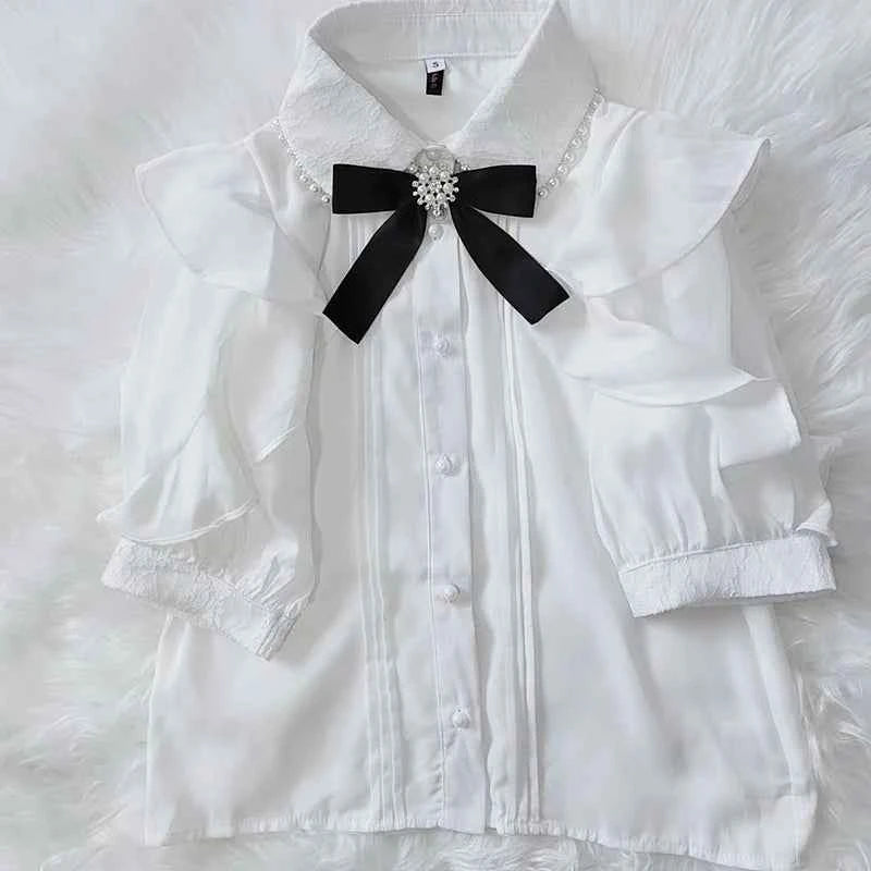 Kawaii Women Shirts Jirai Kei Lolita Y2K Cute Japanese Style Blouse Elegant Long Sleeve Sweet Tops Casual Aesthetic Shirt 2024