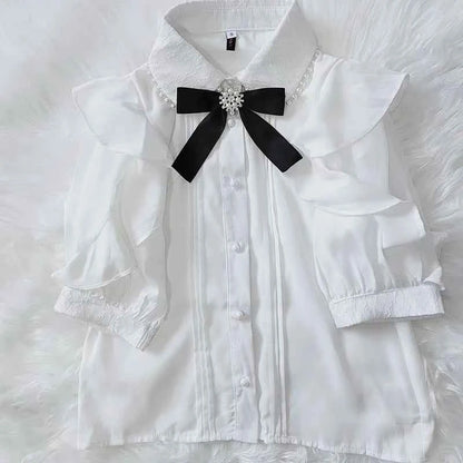 Kawaii Women Shirts Jirai Kei Lolita Y2K Cute Japanese Style Blouse Elegant Long Sleeve Sweet Tops Casual Aesthetic Shirt 2024