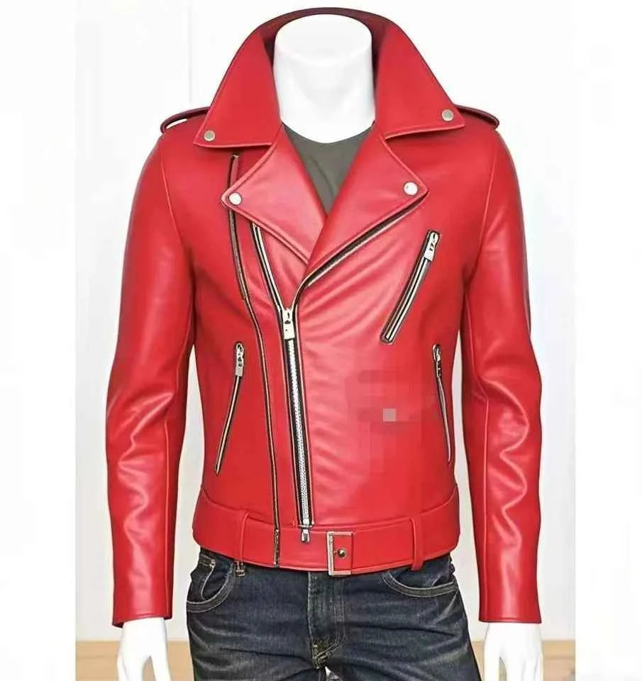 Winter and Autumn Men's Oversized Button-down PU Leather Coat with Multiple Zippers Polo Jacket, with Many Zippers