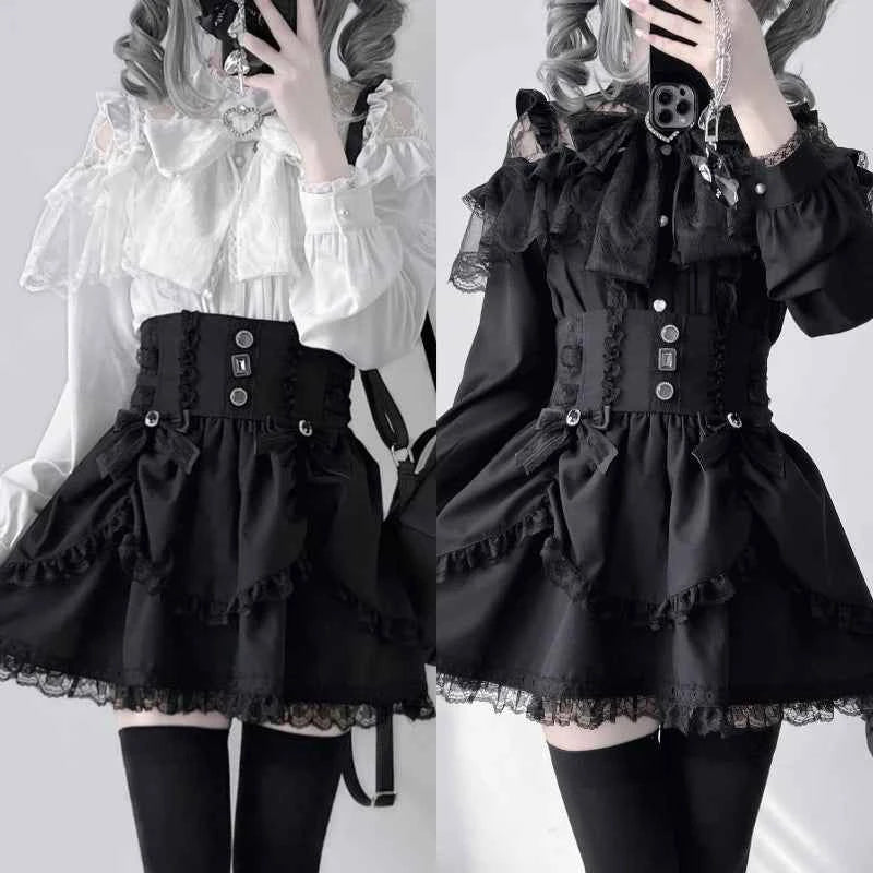 Japanese Kawaii Lolita Lace Patchwork Blouses Summer Women Harajuku Single Breasted Sweet Shirts Summer Girly JK Bow Tops Blusas
