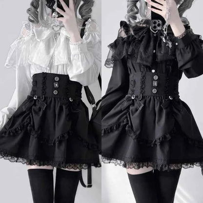 Japanese Kawaii Lolita Lace Patchwork Blouses Summer Women Harajuku Single Breasted Sweet Shirts Summer Girly JK Bow Tops Blusas