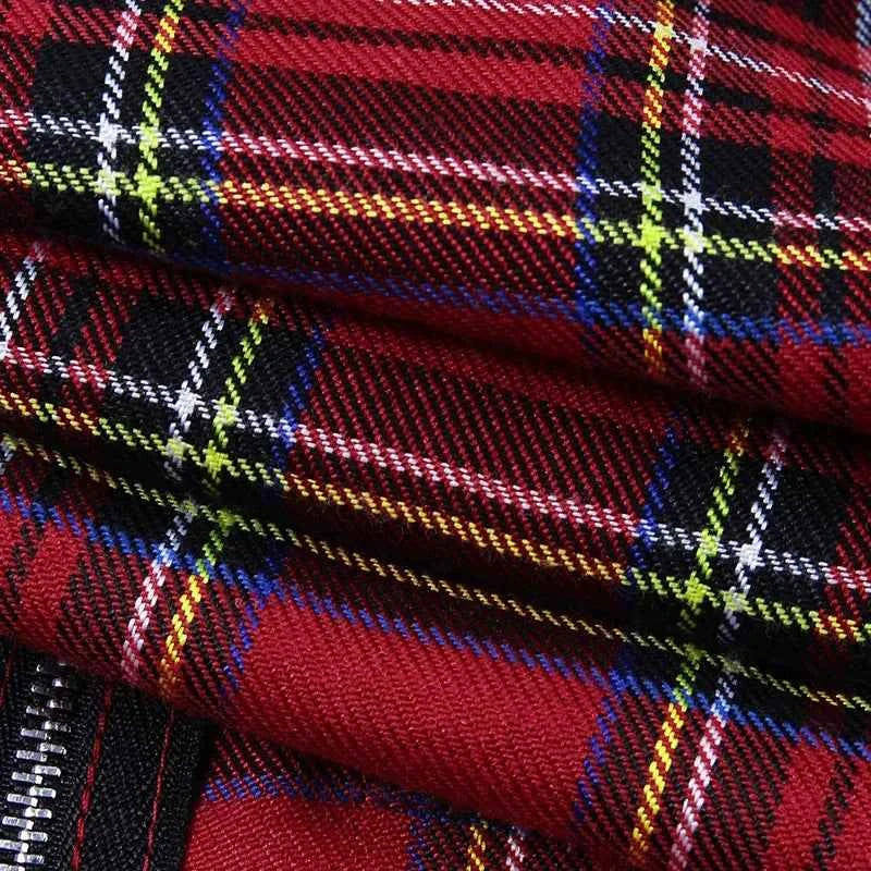 Women T-shirt Plaid Punk Streetwear Zipper Chain Plaid Female Goth Retro Hi Hop Camis Top Gothic Chic Sexy Crop Tops