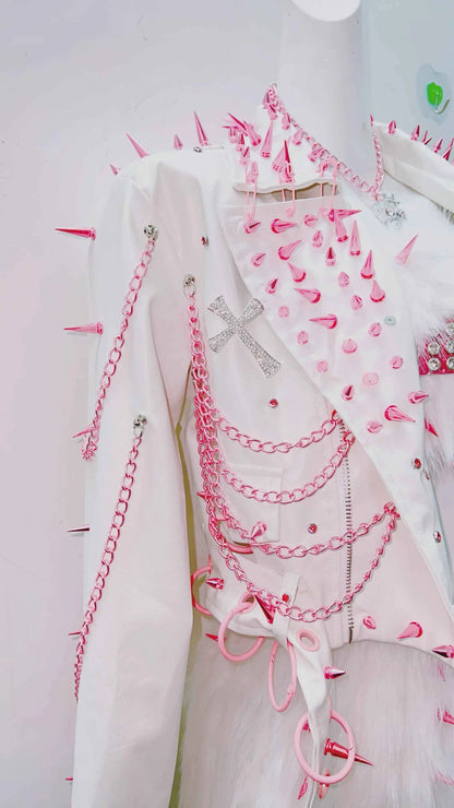 Y2K Gothic Cross Leather Jacket with Rivets | MUNSIEUR