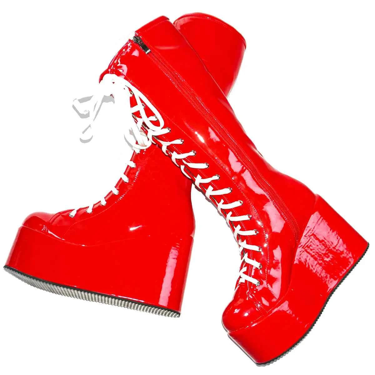 Patent Leather Wedges High Heel Knee High Snow Boots