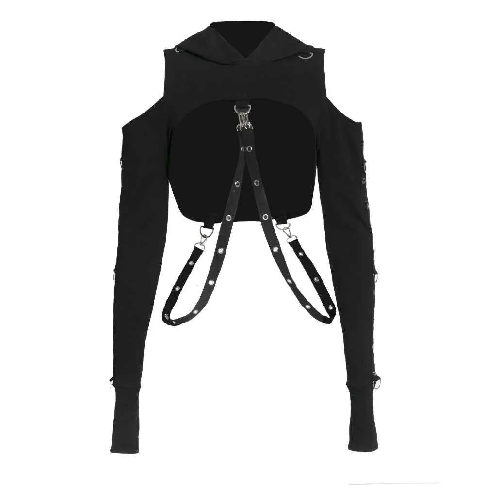 Women's Dark Gothic Crop Top Hoodie | Punk Aesthetic | MUNSIEUR