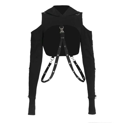 Women's Dark Gothic Crop Top Hoodie | Punk Aesthetic | MUNSIEUR