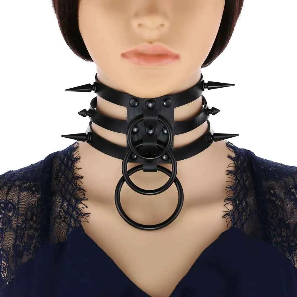 Fashion Women Men Black Rivet Leather Bondage Choker Necklace Punk Circle Spike Goth Collar Harajuku Necklaces Emo Witch Jewelry