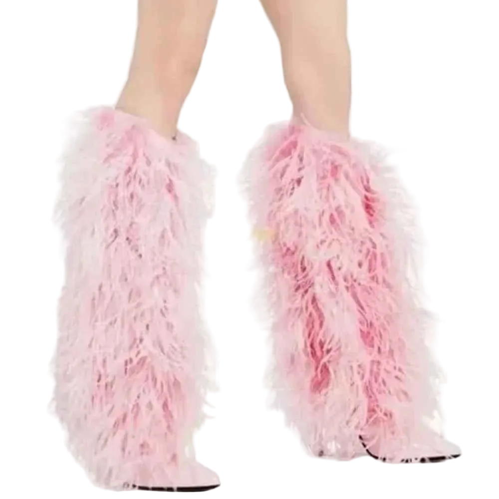 Black Hot Chic Furry Knee High Boots Women Sexy Pointed Thin Heel Fashion Boots Accept Customized Luxury Designer Runway Boots