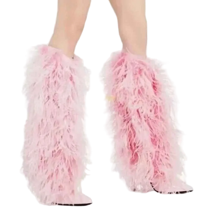 Black Hot Chic Furry Knee High Boots Women Sexy Pointed Thin Heel Fashion Boots Accept Customized Luxury Designer Runway Boots