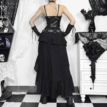 Goth Dark Kawaii Black Tiered Skirts 90S Retro Irregular Hem Party Bottoms Mall Gothic Women Fashion Dragging Skirt Alt Clothing
