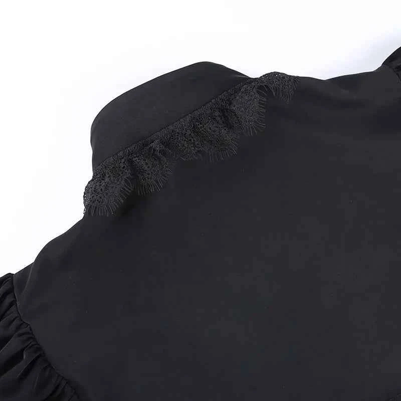Gothic Lantern Sleeve Smock High Street Sexy Black Winter Long Sleeve Crop Top Aesthetic Fairy  Blusas Mujer De Moda 2022