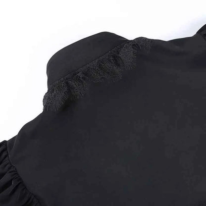 Gothic Lantern Sleeve Smock High Street Sexy Black Winter Long Sleeve Crop Top Aesthetic Fairy  Blusas Mujer De Moda 2022