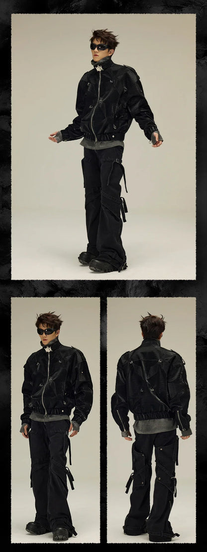 High Quality Crocodile Patchwork Pu Leather Coat Luxury Streetwear Men's Gothic Urban