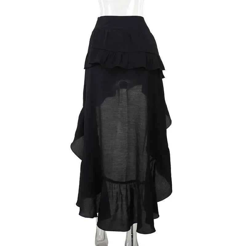 Goth Dark Kawaii Black Tiered Skirts 90S Retro Irregular Hem Party Bottoms Mall Gothic Women Fashion Dragging Skirt Alt Clothing