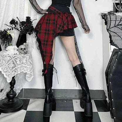 Punk Gothic Plaid Skirt Irregular Patchwork Harajuku | MUNSIEUR