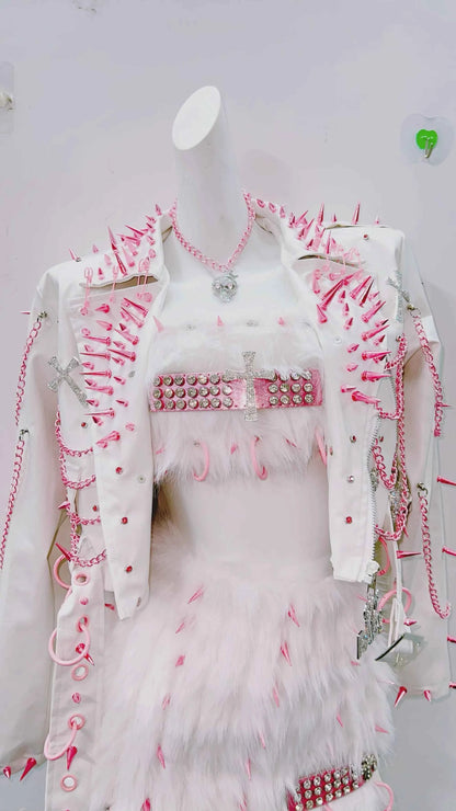 Y2K Gothic Cross Leather Jacket with Rivets | MUNSIEUR