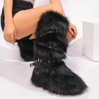 Winter Boots Women Faux Fur Snow Boots Warm Platform Long Boots Cute Plush Over Knee High Boots Y2K Girls Outdoor Furry Shoes