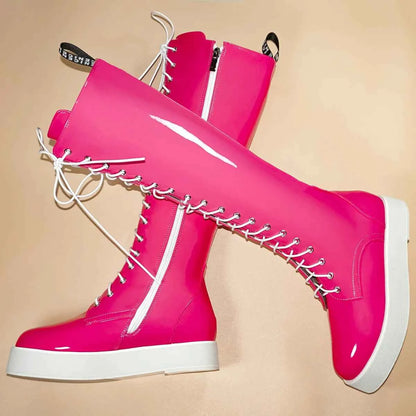 Winter Platform Pumps Big Size 49 Shoes Women Plus Size 50 Patent Leather Flat With Knee High Snow Boots Size 48 Chunky Sneakers