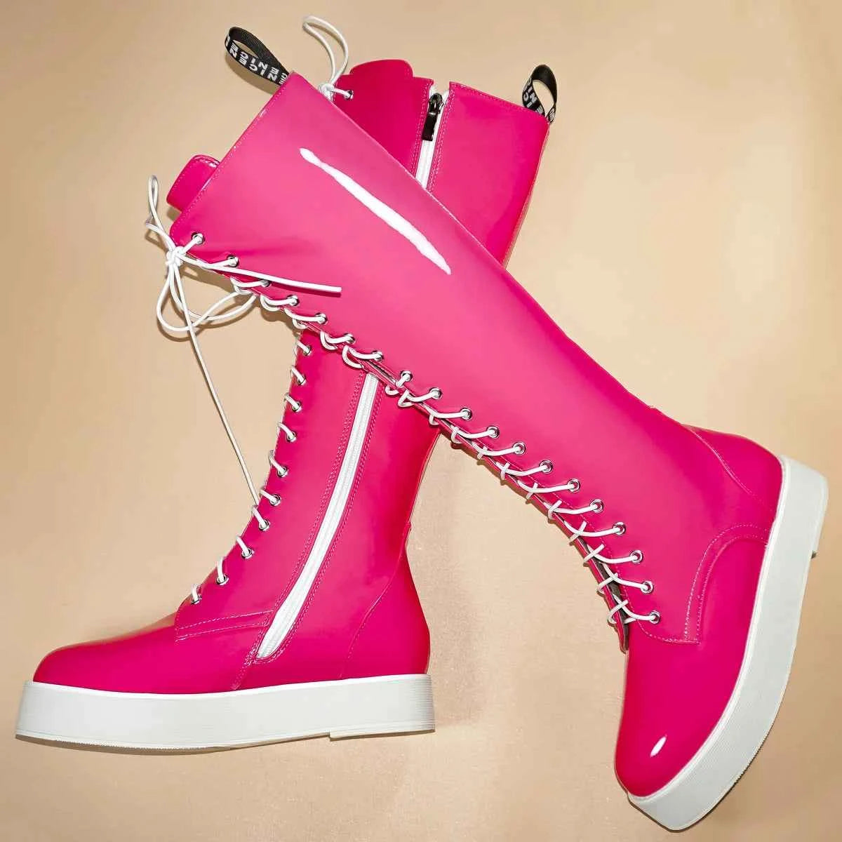 Winter Platform Pumps Big Size 49 Shoes Women Plus Size 50 Patent Leather Flat With Knee High Snow Boots Size 48 Chunky Sneakers