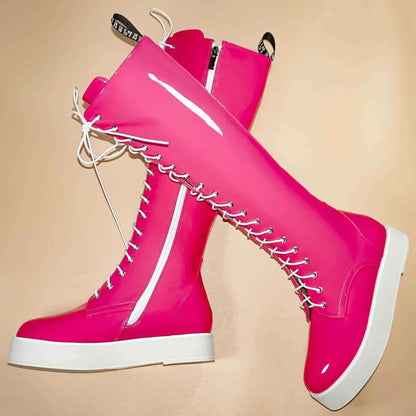 Winter Platform Pumps Big Size 49 Shoes Women Plus Size 50 Patent Leather Flat With Knee High Snow Boots Size 48 Chunky Sneakers
