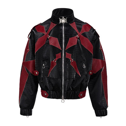 High Quality Crocodile Patchwork Pu Leather Coat Luxury Streetwear Men's Gothic Urban