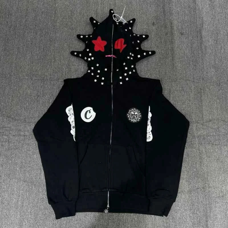 Y2K Glo Gang Spiked Hoodie Cartoon Print Gothic | MUNSIEUR