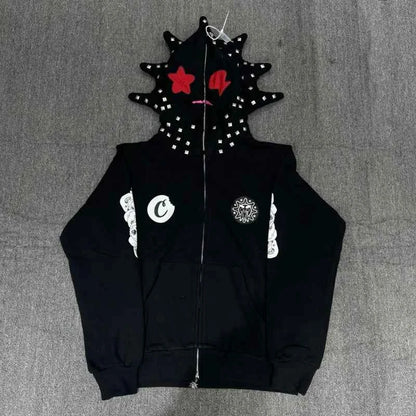 Y2K Glo Gang Spiked Hoodie Cartoon Print Gothic | MUNSIEUR