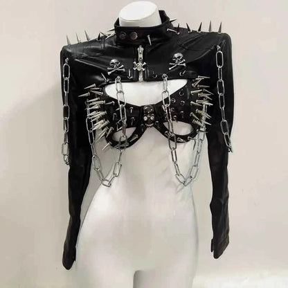 Rivets Jacket  vintage Jacket Punk Jacket y2k   Jacket y2k fashion Gothic Jacket harajuku fashion Cross Jacket Skull  Jacket