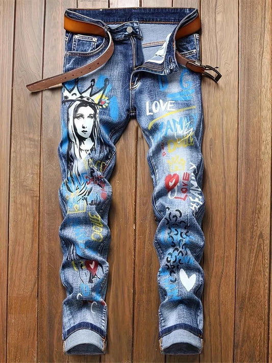New European and American printed fashion jeans