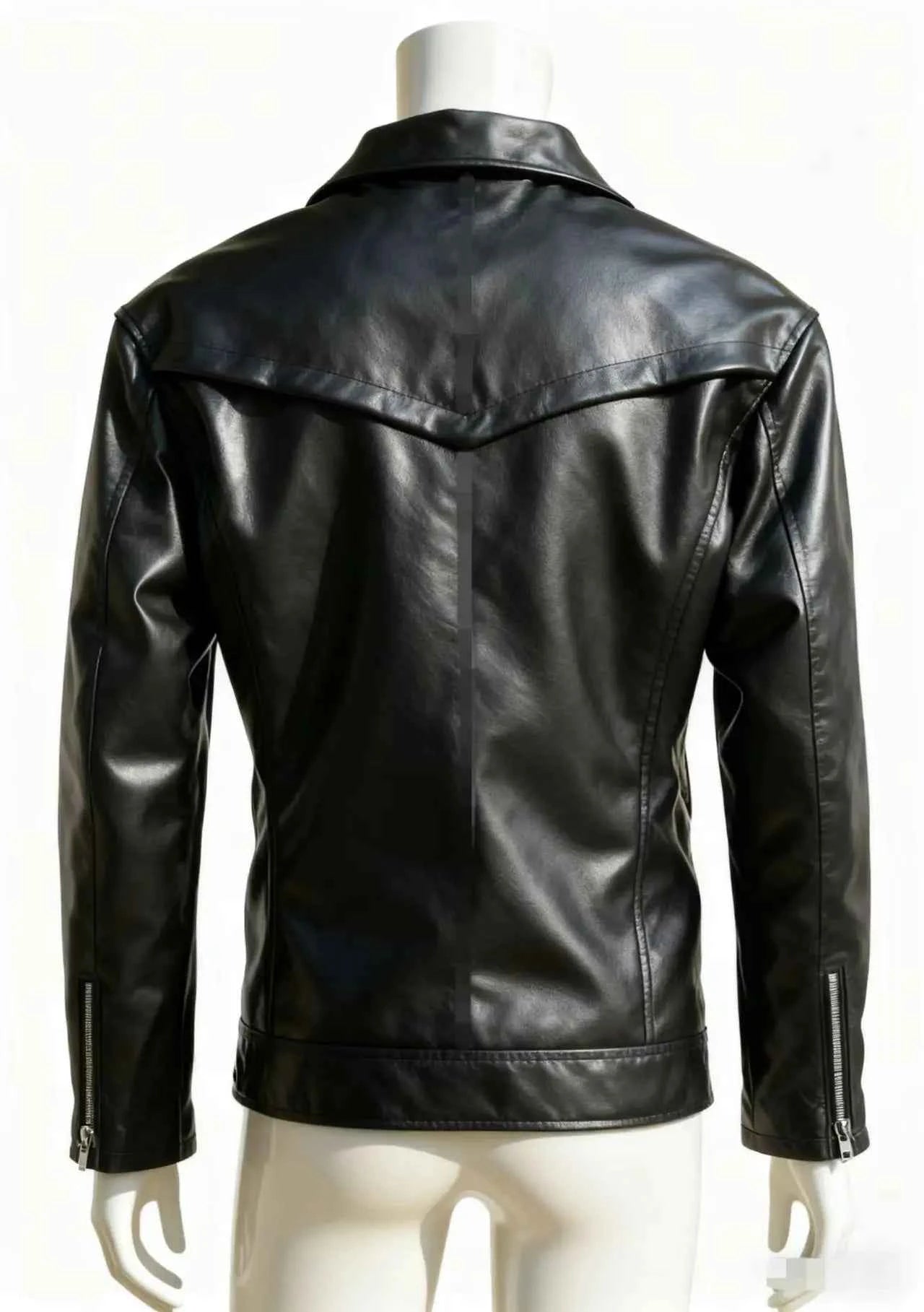 Winter and Autumn Men's Oversized Button-down PU Leather Coat with Multiple Zippers Polo Jacket, with Many Zippers