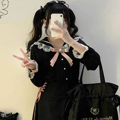Kawaii Women Shirts Jirai Kei Lolita Y2K Cute Japanese Style Blouse Elegant Long Sleeve Sweet Tops Casual Aesthetic Shirt 2024