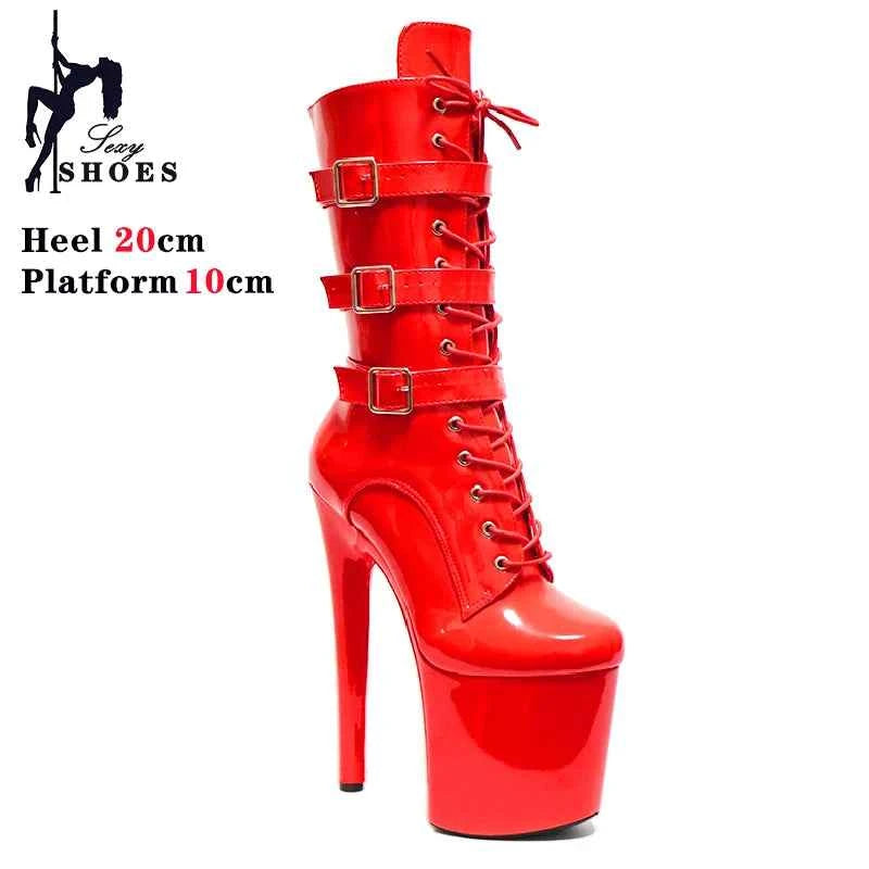 20cm/8Inchs Thin Heels Ankle Boots Platforms Women Shoes Belt Buckle Punk Woman Crossdresser Boots Nightclub Pole Dance Shoes