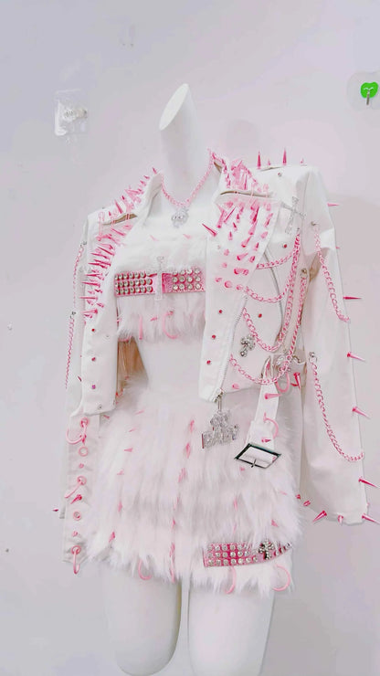 Y2K Gothic Cross Leather Jacket with Rivets | MUNSIEUR