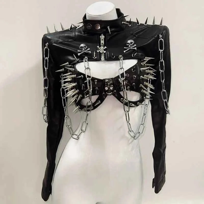 Rivets Jacket  vintage Jacket Punk Jacket y2k   Jacket y2k fashion Gothic Jacket harajuku fashion Cross Jacket Skull  Jacket