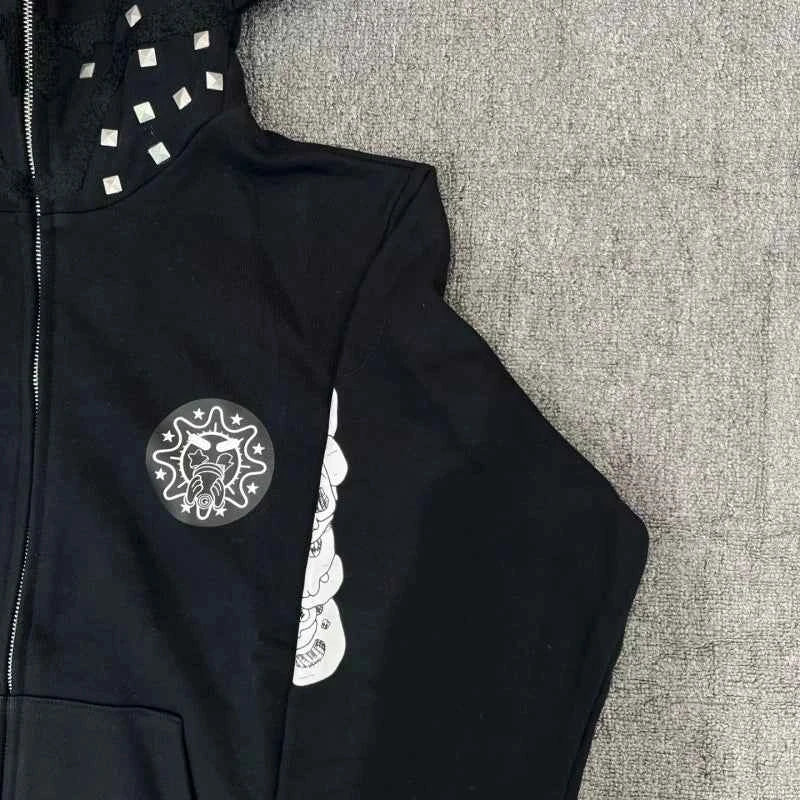 Y2K Glo Gang Spiked Hoodie Cartoon Print Gothic | MUNSIEUR