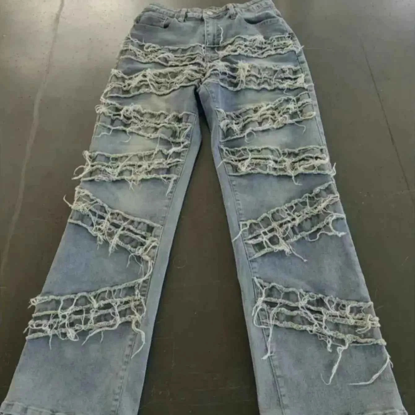 Y2K 90s Street Style Women's Vintage Fringed Distressed Flare Jeans - High Stretch Unique Tassel Design Hip Hop Fashion for All