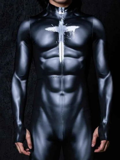 New Halloween Couple Cyberpunk Muscle Black Fashion Sexy Tight Bodysuit Holiday Party Adult Nightclub Stage Role Playing Costume