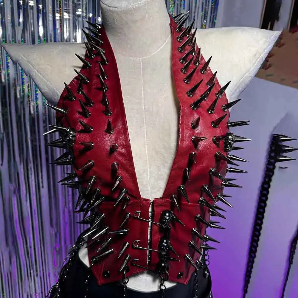 Emo Spike Studded Rivet PU Leather Halter T-shirt
