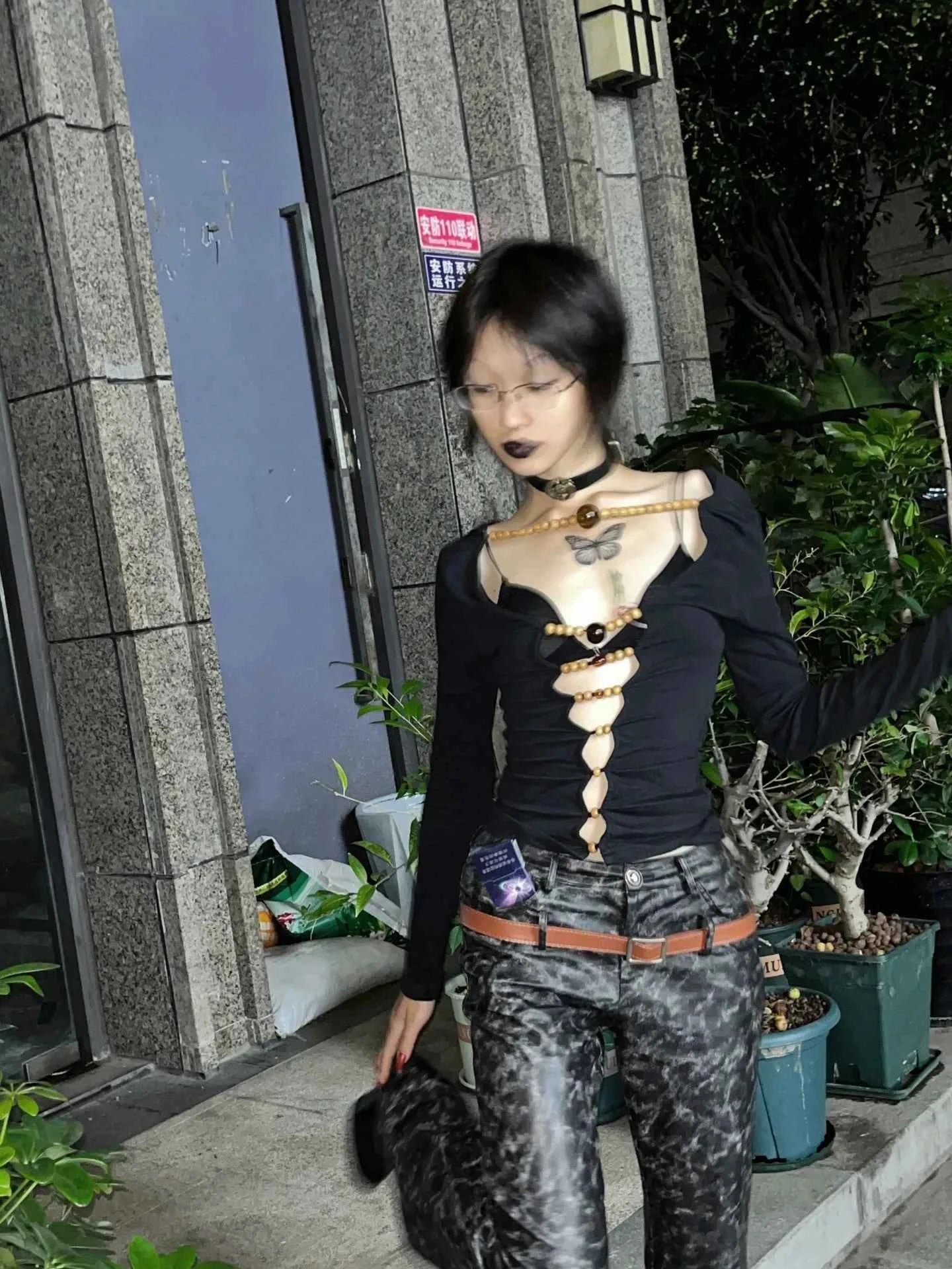 Karrram Japanese Y2k Hollow Out Tops Vintage Harajuku Beaded T Shirt 2000s Aesthetics Long Sleeve Slim T-shirts American Retro