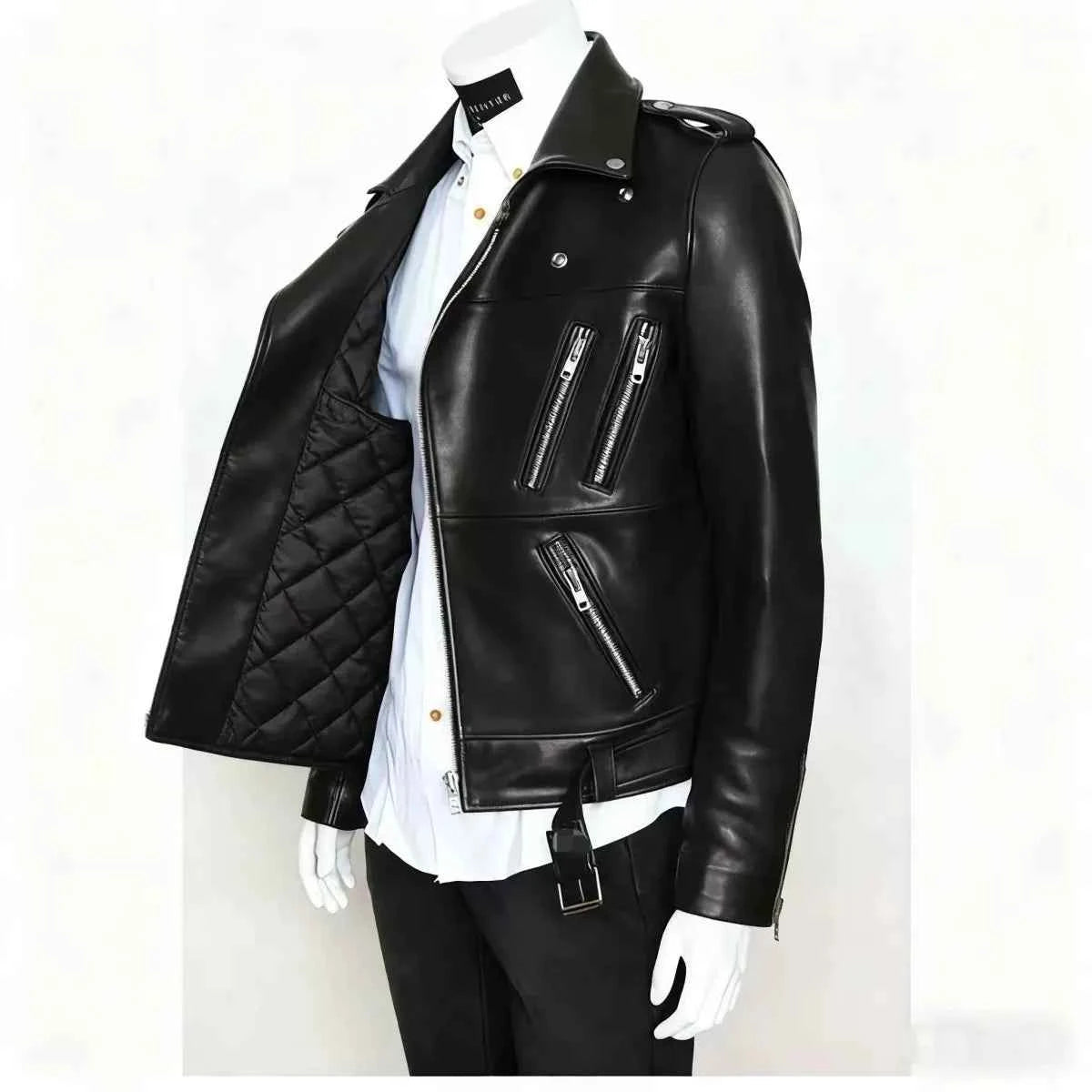 Winter and Autumn Men's Oversized Button-down PU Leather Coat with Multiple Zippers Polo Jacket, with Many Zippers