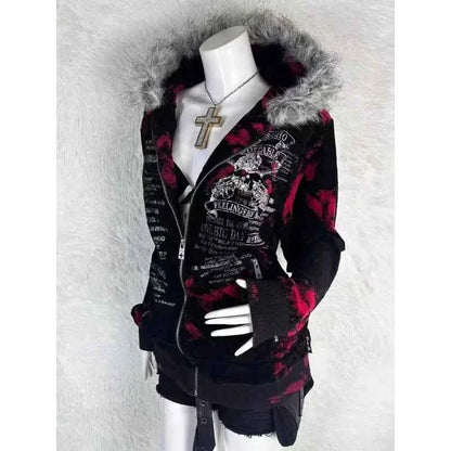 Y2K Kawaii Pink Leopard Plush Zipper Hoodie | Harajuku | MUNSIEUR