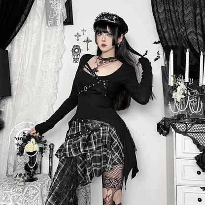 Goth Dark Punk Rivet Sexy Long Sleeve T-shirt