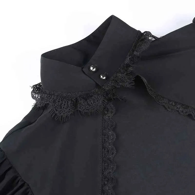 Gothic Lantern Sleeve Smock High Street Sexy Black Winter Long Sleeve Crop Top Aesthetic Fairy  Blusas Mujer De Moda 2022
