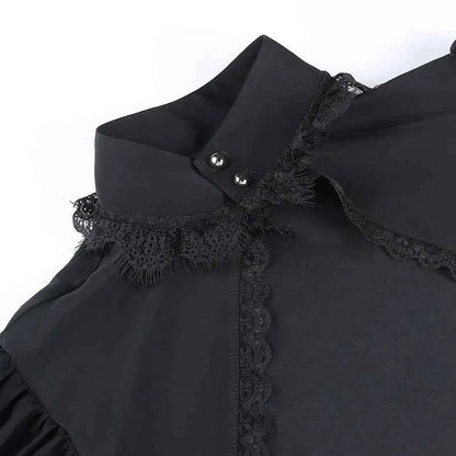 Gothic Lantern Sleeve Smock High Street Sexy Black Winter Long Sleeve Crop Top Aesthetic Fairy  Blusas Mujer De Moda 2022