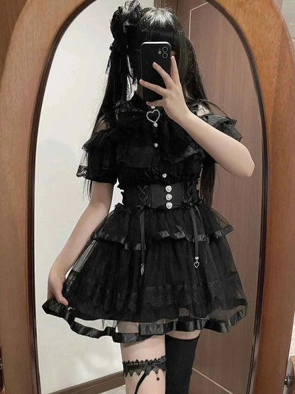 Japanese Kawaii Lolita Lace Patchwork Blouses Summer Women Harajuku Single Breasted Sweet Shirts Summer Girly JK Bow Tops Blusas
