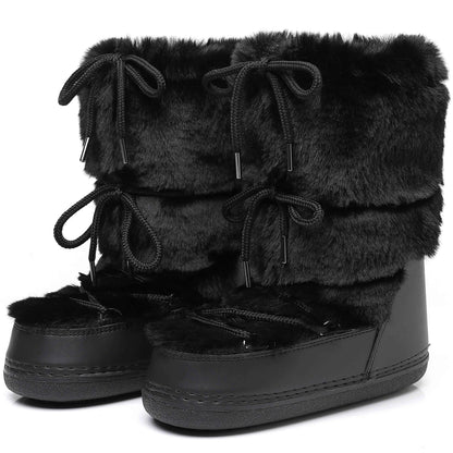 Fluffy Fur Boots 2025 Winter Fashion Sexy Faux Fox Fur Snow Boots Ladies Furry Warm Cotton Boots Female Outdoor Ski Boots