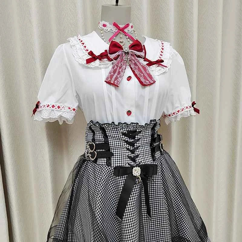 Kawaii Women Shirts Jirai Kei Lolita Y2K Cute Japanese Style Blouse Elegant Long Sleeve Sweet Tops Casual Aesthetic Shirt 2024