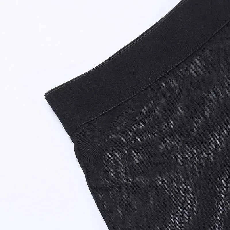 Goth Mesh Perspective Side Slit Skirt Lace Up Dark Punk Gothic Faldas Feminino Thin Summer Aesthetical