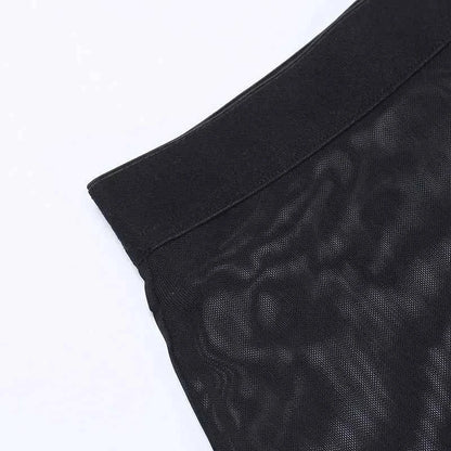 Goth Mesh Perspective Side Slit Skirt Lace Up Dark Punk Gothic Faldas Feminino Thin Summer Aesthetical