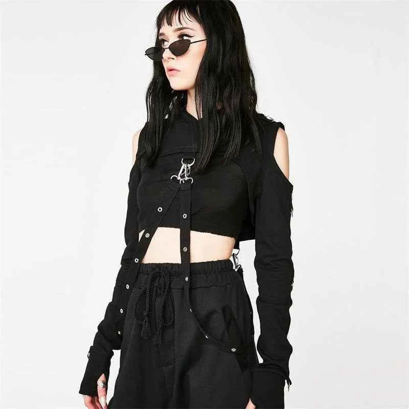 Women's Dark Gothic Crop Top Hoodie | Punk Aesthetic | MUNSIEUR